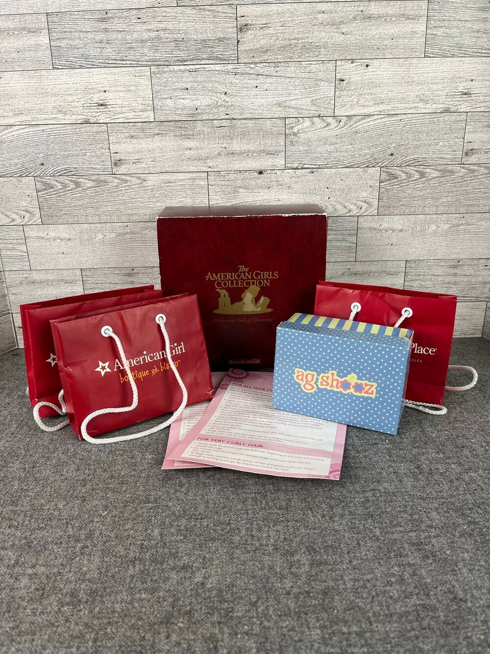 American Girl DOLL ACCESSORY PACK Boxes Bags Mini Shopping Props Hair Guides Set